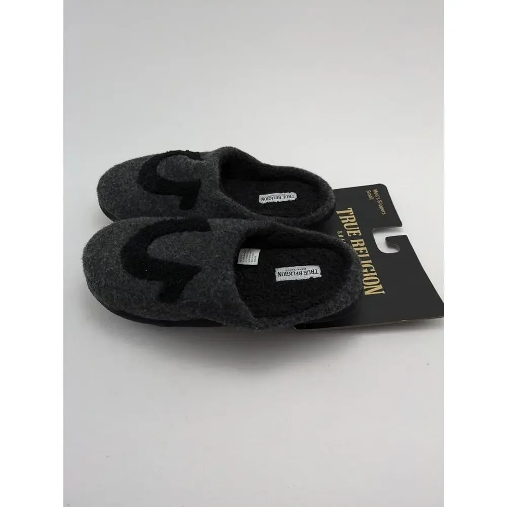 NWT Mens True Religion Brand Jeans Black Grey Comfort Slippers‎ Size Small S